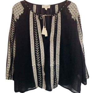 NILI LOTAN Black Bohemian Peasant Embroidered Line